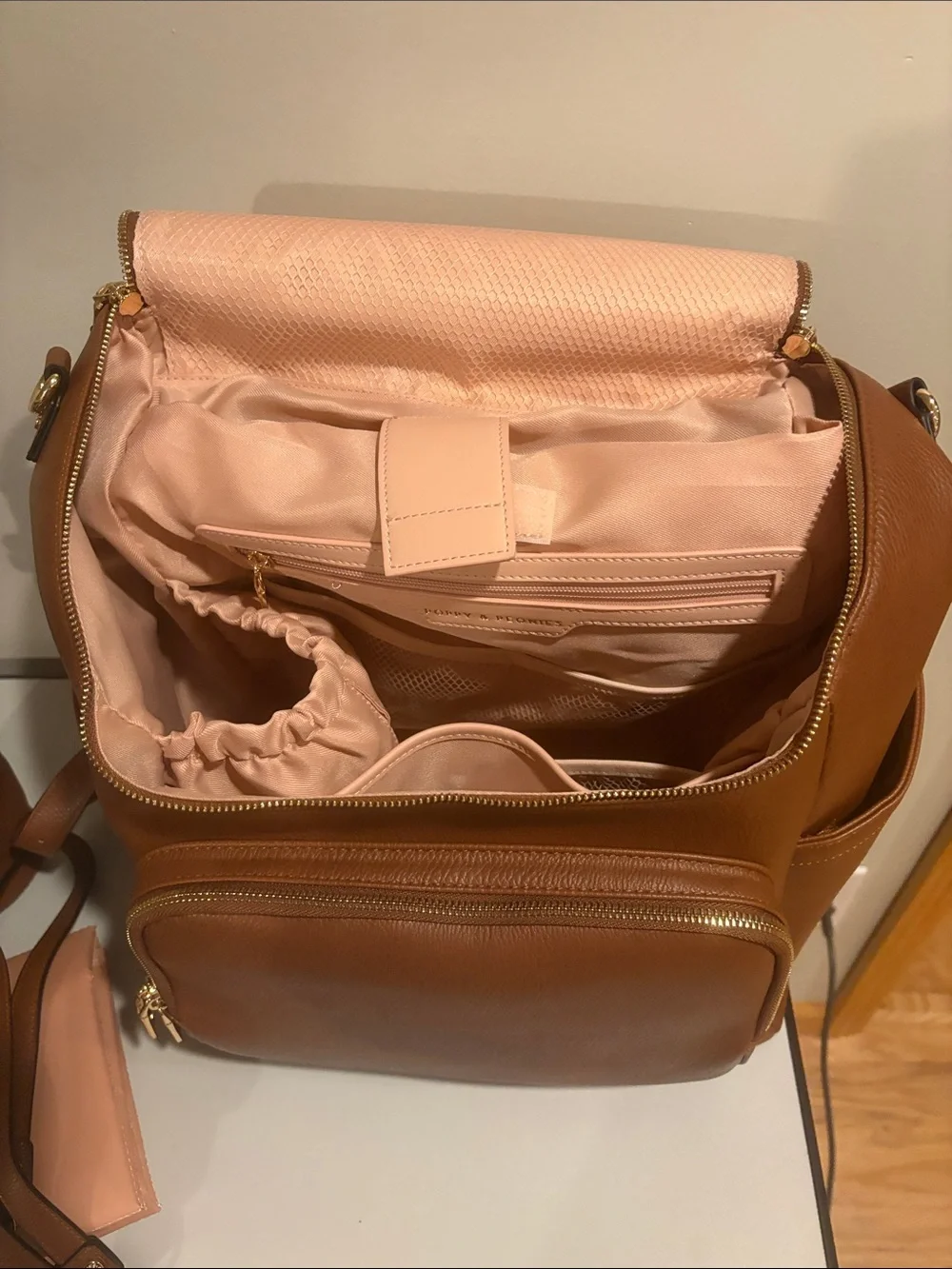 Poppy & Peonies Chestnut Lullaby with Pink Interior and Gold Hardware